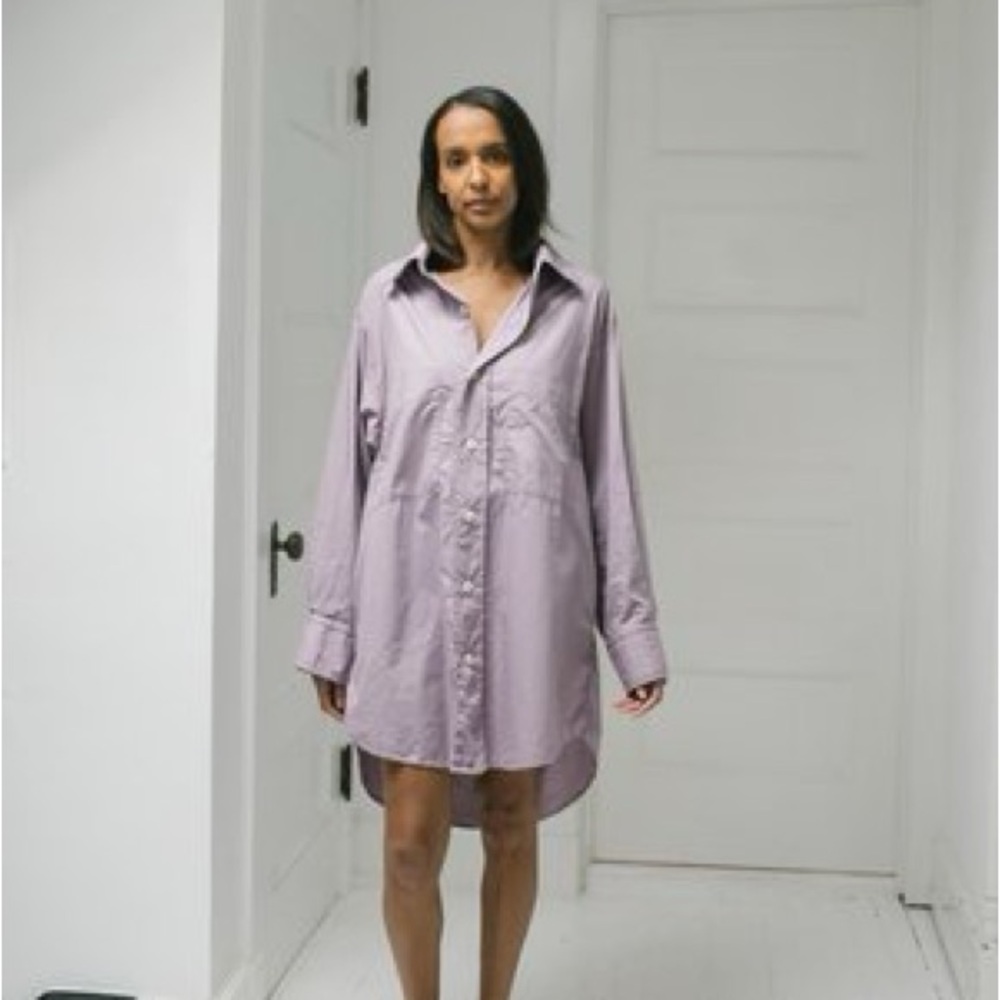 Steven Alan Lavender cotton oversized Mini Shirt Dress the couch